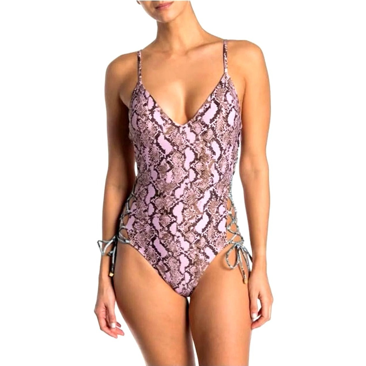 RACHEL ROY One-piece Swimwear Corset Side Laced Snake Python Swimsuit