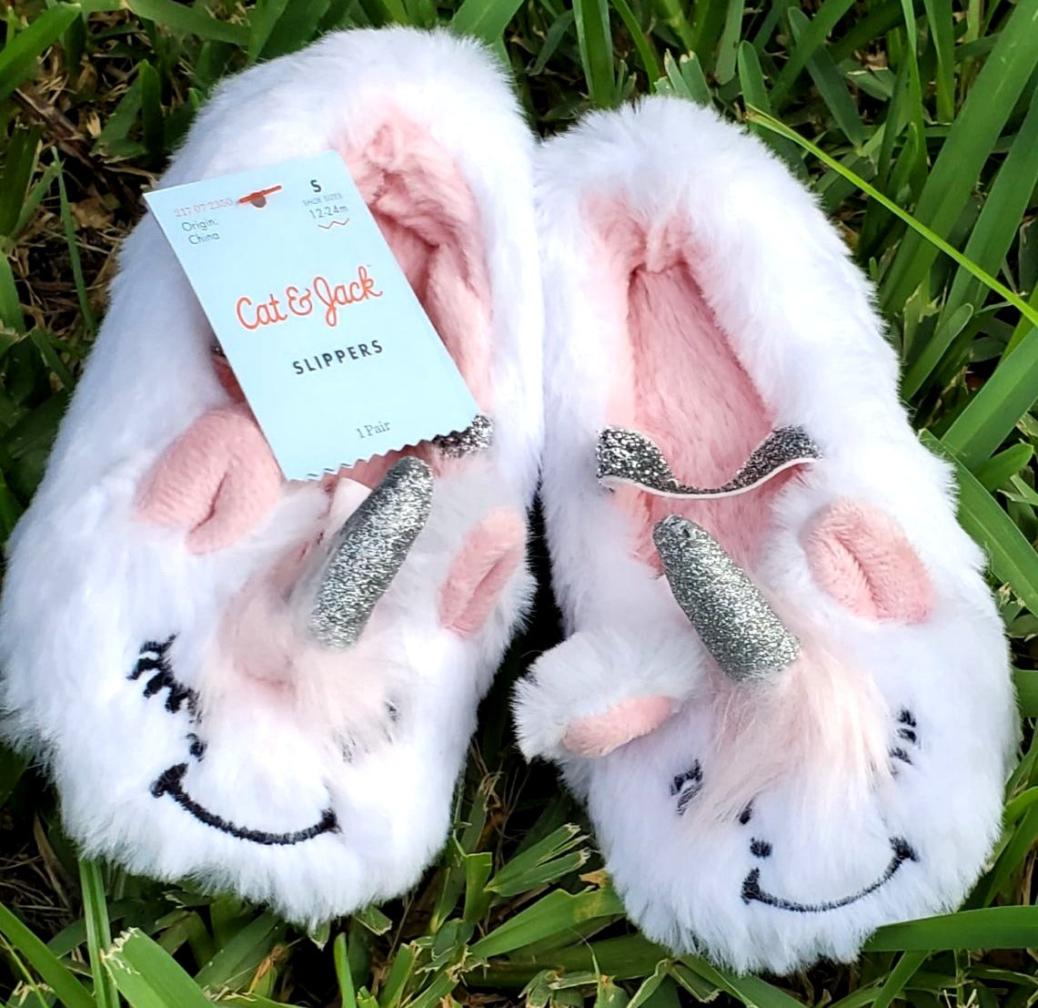 CAT & JACK Shoes UNICORN Baby Toddler Faux Fur Soft Slippers