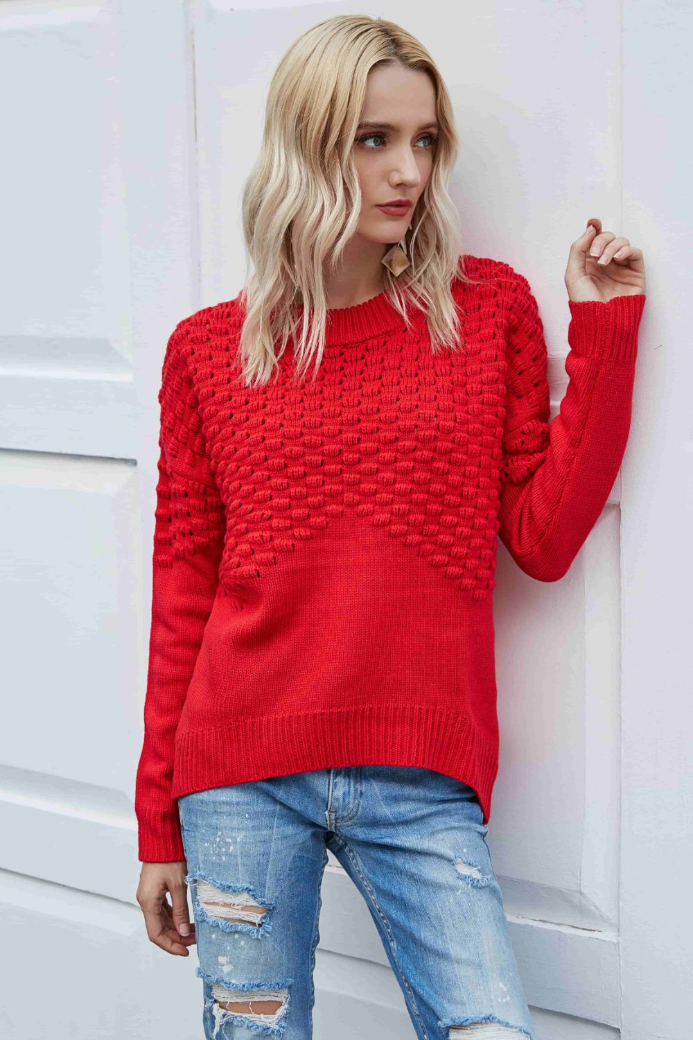 Distressed Open Breathable Knit Solid Sweater (2 colors available)