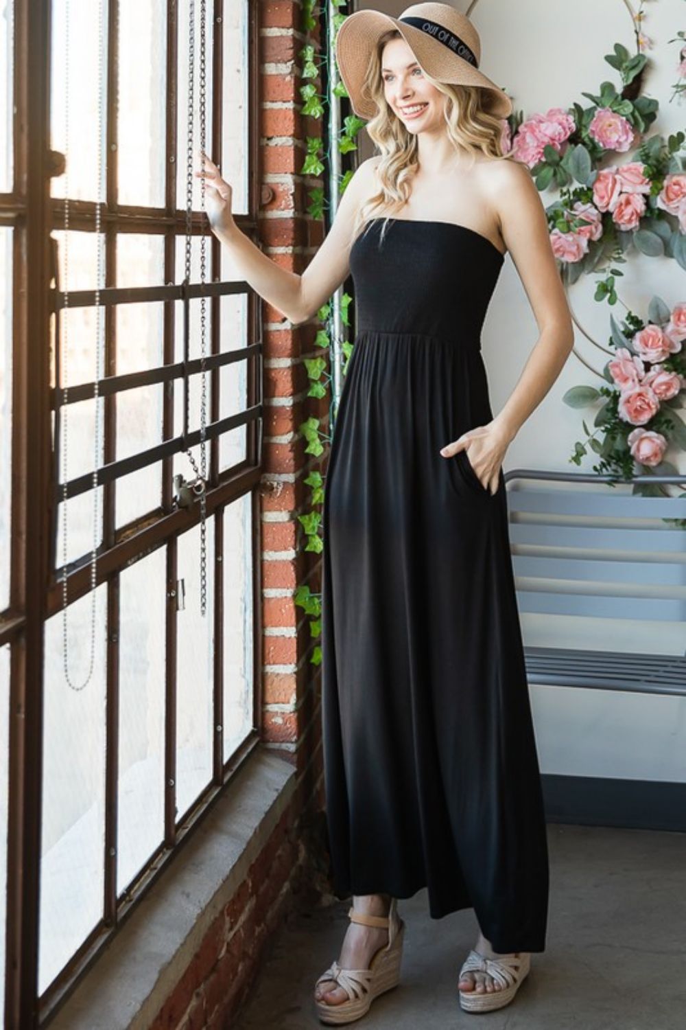 Strapless Classic Maxi Sun Dress with Pockets ( Plus Size Available)