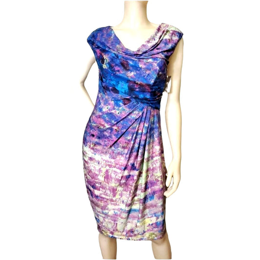 SUZI CHIN Dress Drape front sheath Colorful Tie-dye bodycon Ruched side