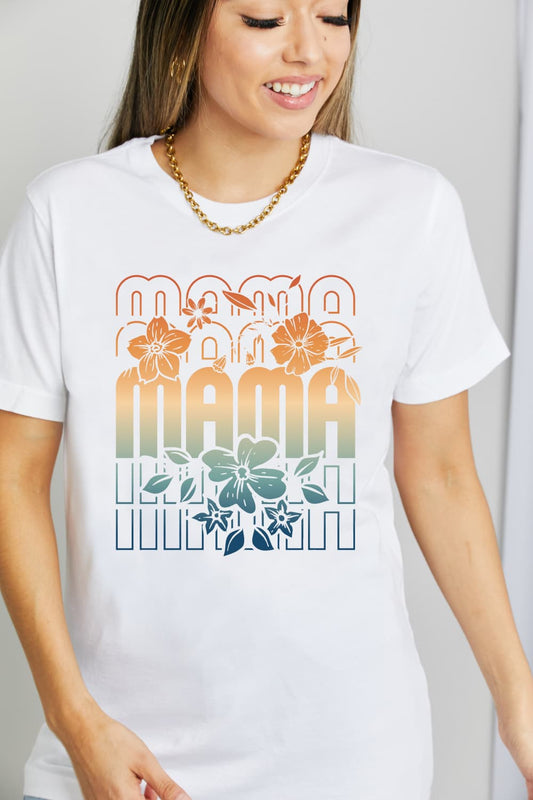 Floral MAMA Colorful Tropical Graphic 100% Cotton Short-sleeve Tee Shirt (Plus Size Available)