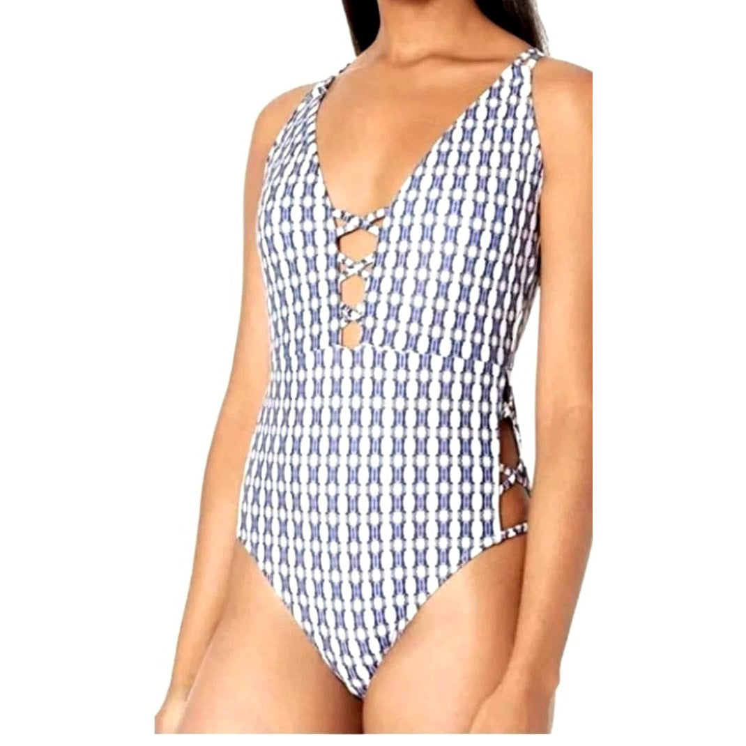 JESSICA SIMPSON One-piece NAVY Venice Beach Plunging Cut-out Swimsuit swimwear