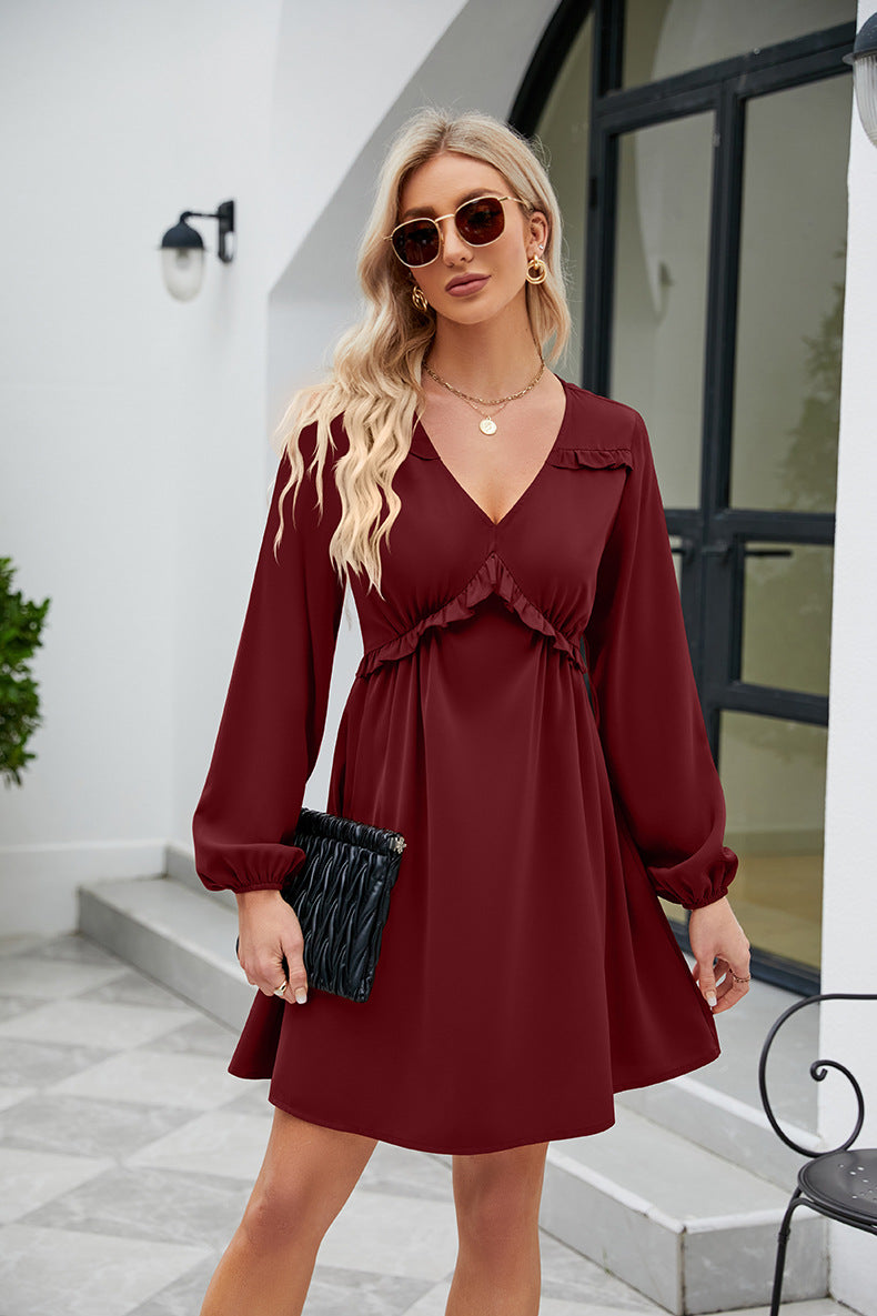 ALL RUFFLED UP V-Neck Frill Long Sleeve Mini Dress