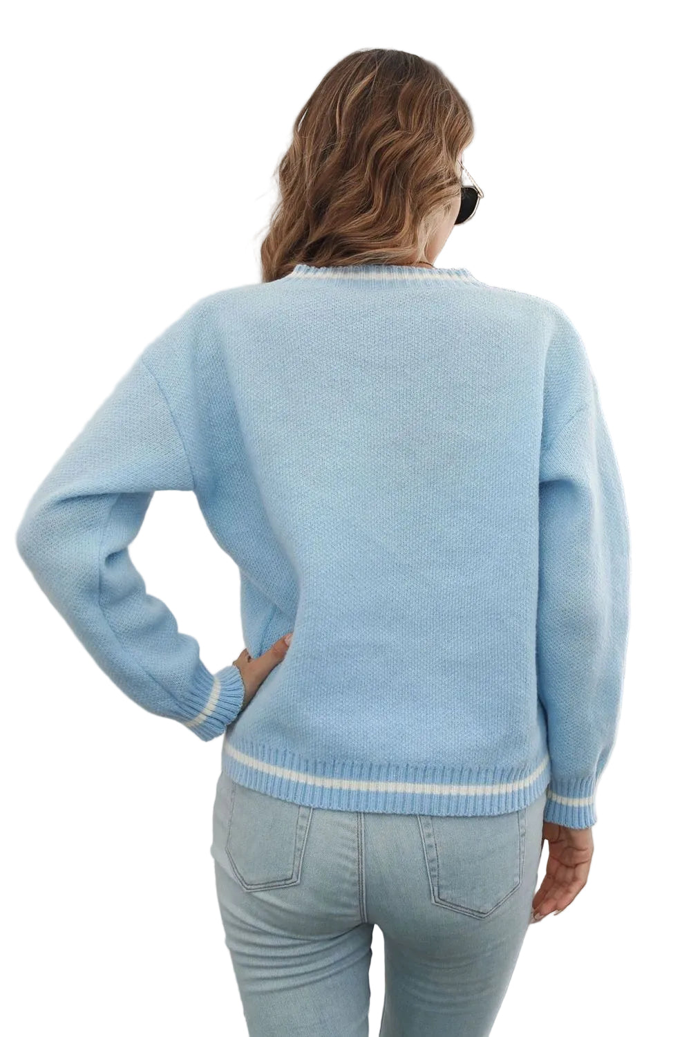 Skeleton Rib Cage V-Neck Top Long Sleeve Knit Pullover Sweater Halloween Grunge
