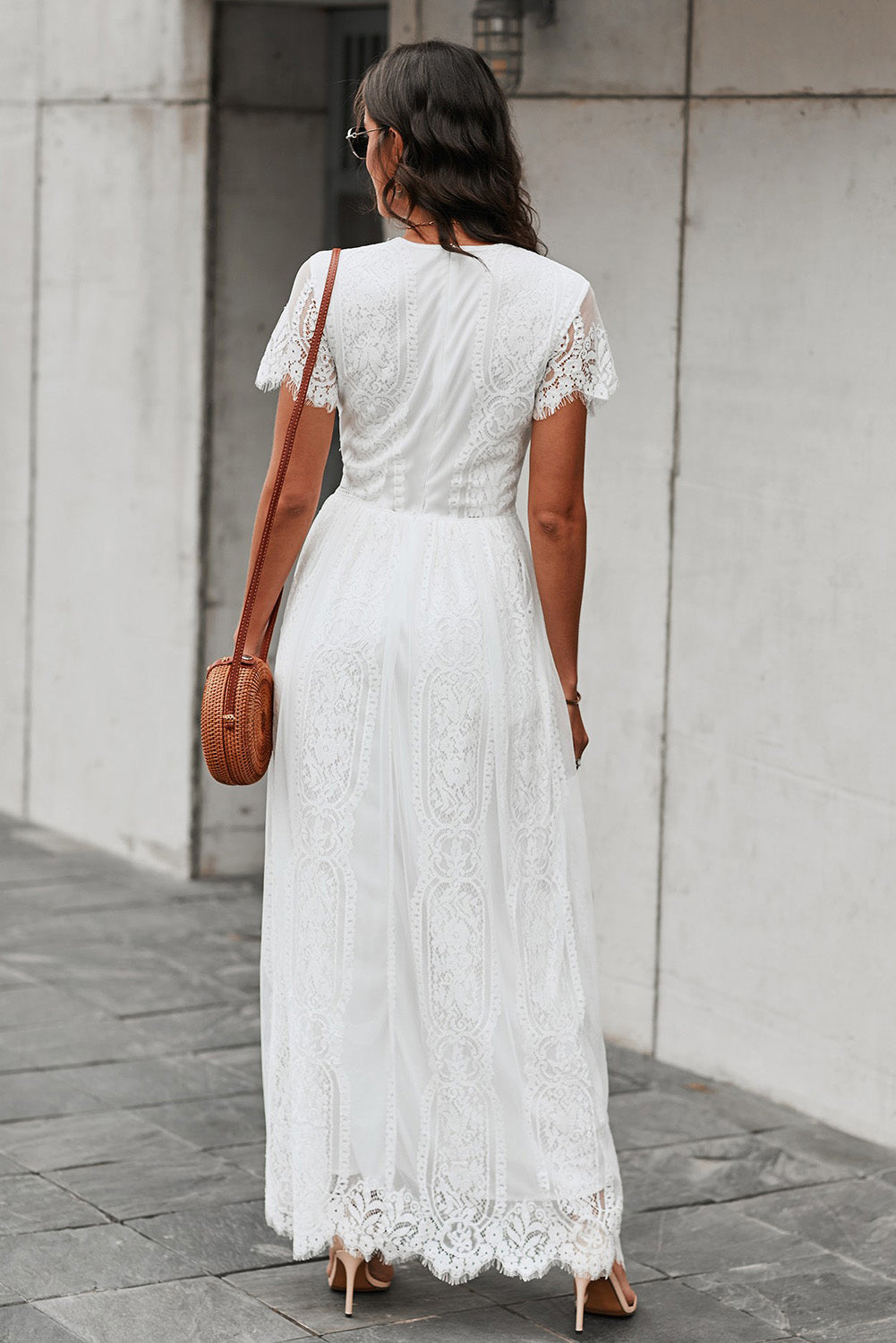 Elegant LACE V-Neck Short-sleeve Maxi Dress (Plus Size Available)