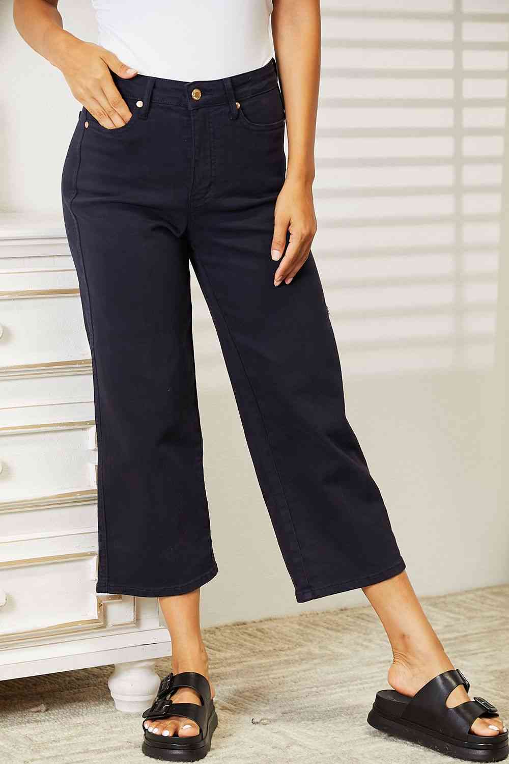 Tummy Control High Waist Navy Demim Jean Judy Blue Cropped Pants