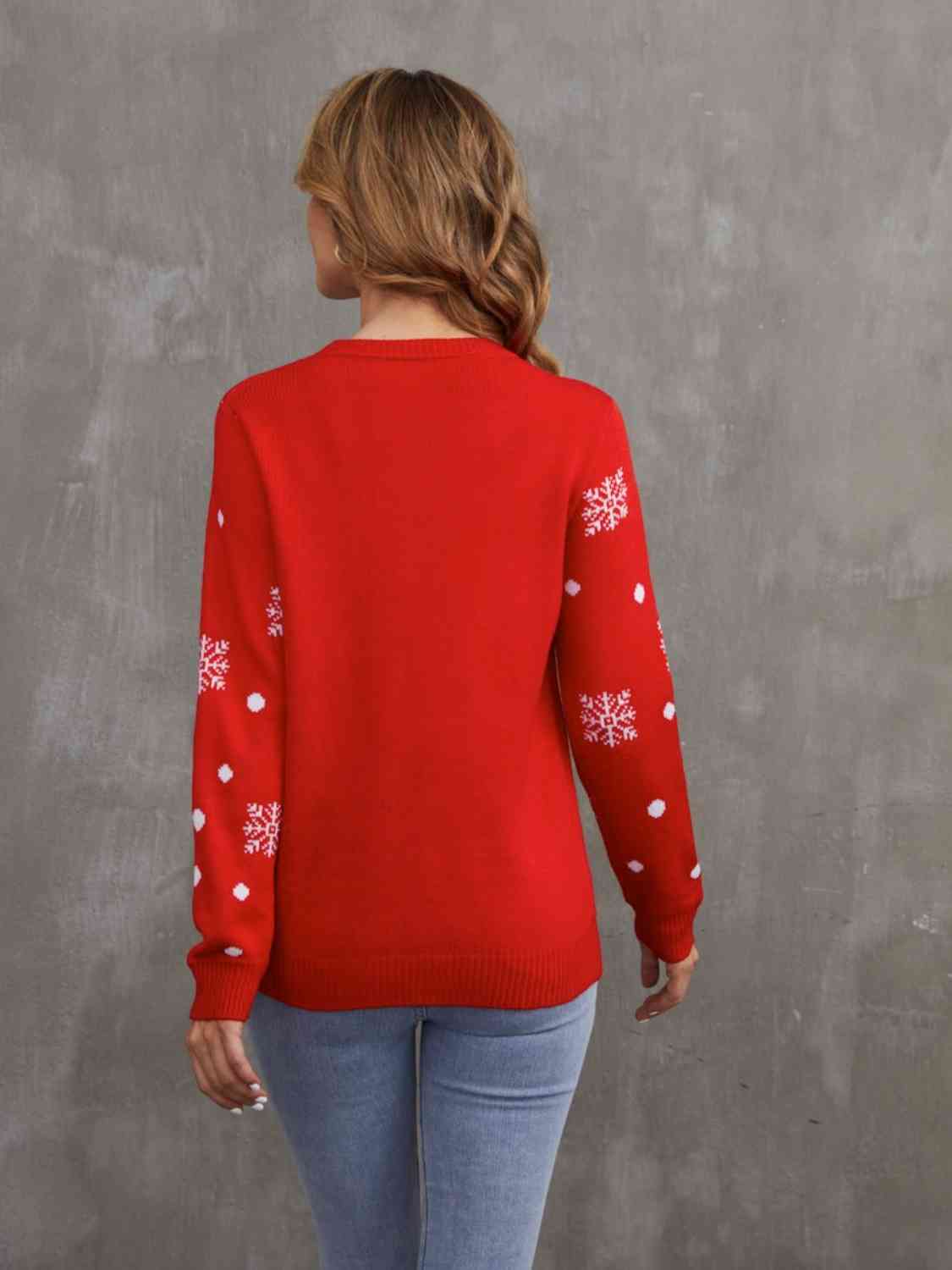 Rudolph Reindeer Round Neck Winter Holiday Long Sleeve Christmas Knit Sweater