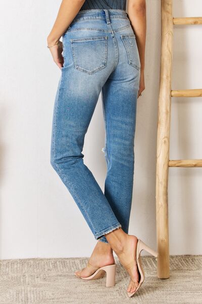 KanCan High-Rise Waist Slim Fit Distressed Denim Straight Leg Jean Pants