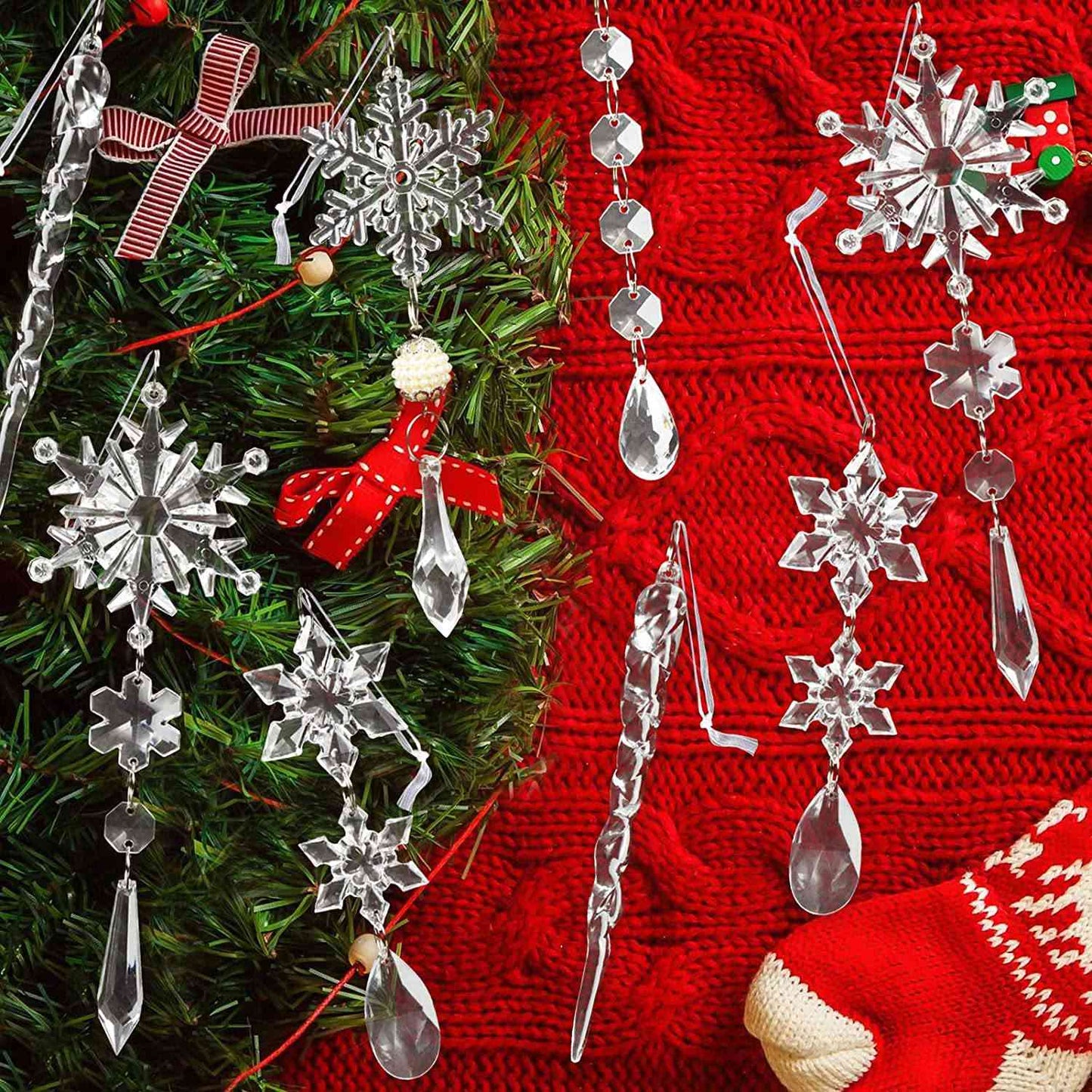 10-Piece Ornaments Acrylic Hanging Snowflake Icicles Christmas Tree Home Decor