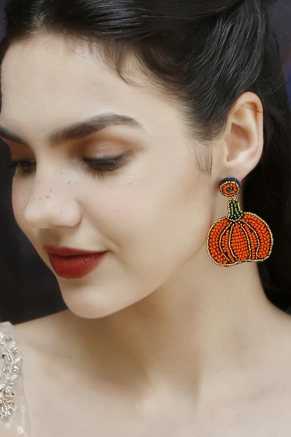 Beaded Fall Pumpkin Shape Jewlery Dangle Earrings