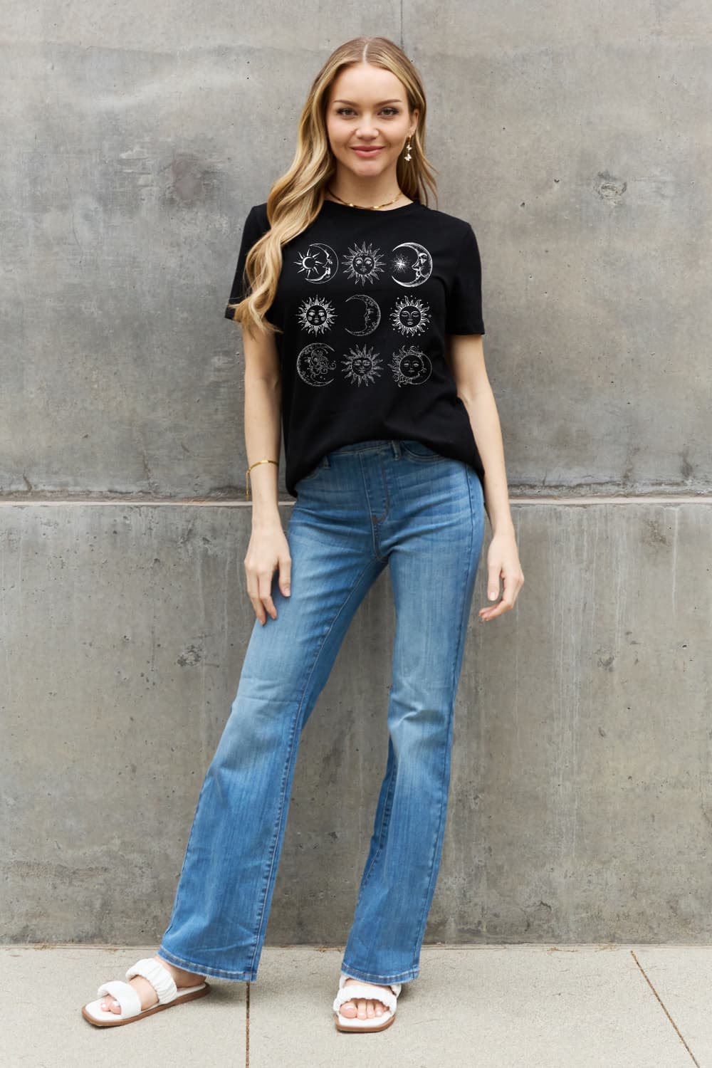 Moon and Sun Celestial Spiritual Graphic 100% Cotton Short-sleeve Tee (Plus Size Available)