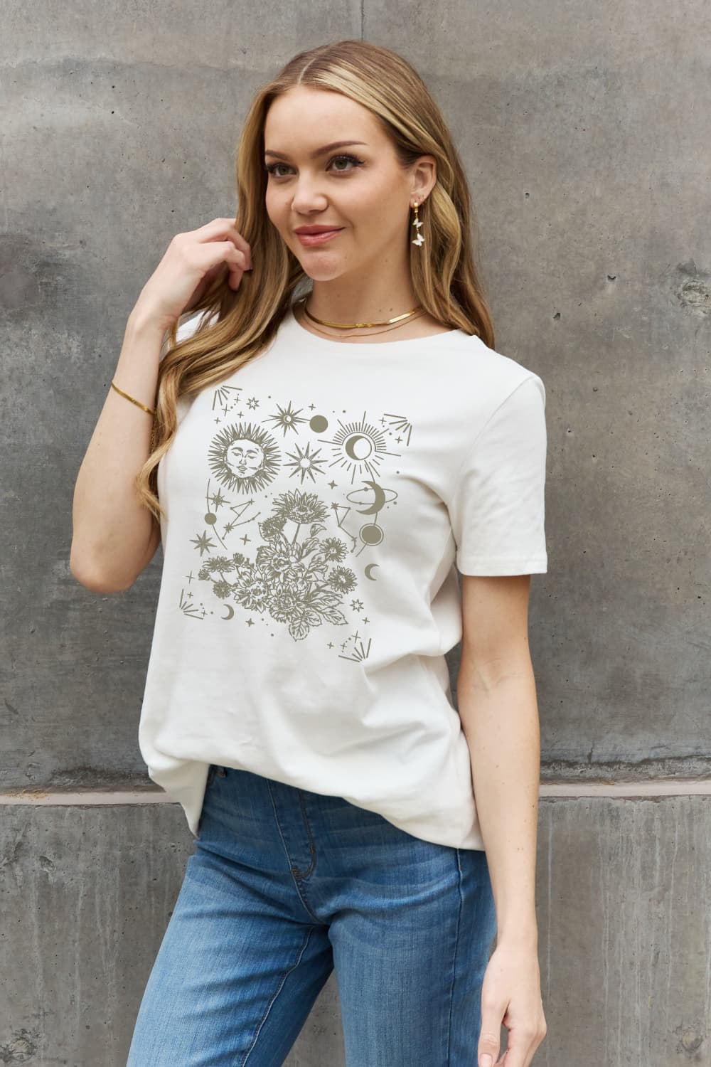 Celestial Moon Sun Stars Graphic Short Sleeve 100% Cotton Tee Shirt (Plus Size Available)