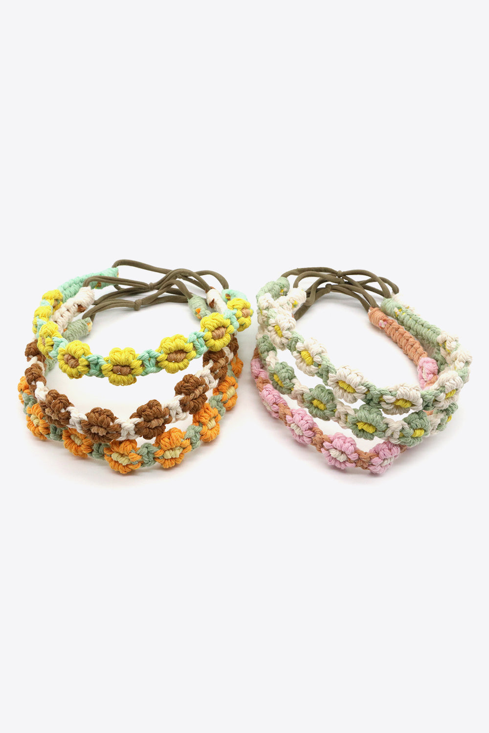 2-Pack Premium Colorful Daisy Macrame Boho Handmade Retro Headband