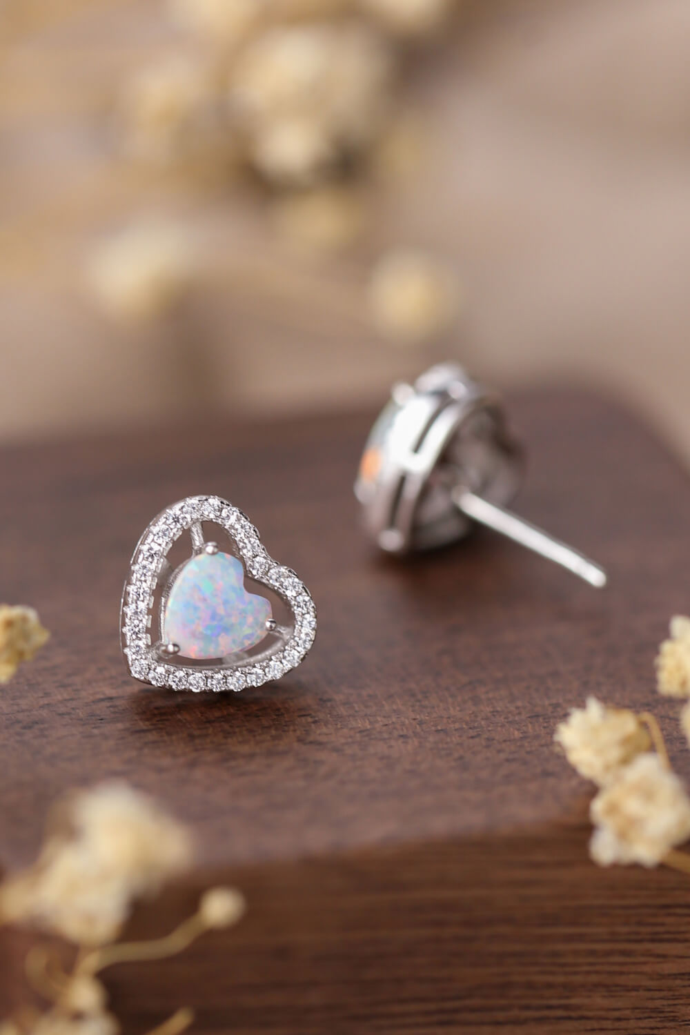 Australian Opal Heart Earrings 925 Sterling Silver Stud Gemstone Jewelry