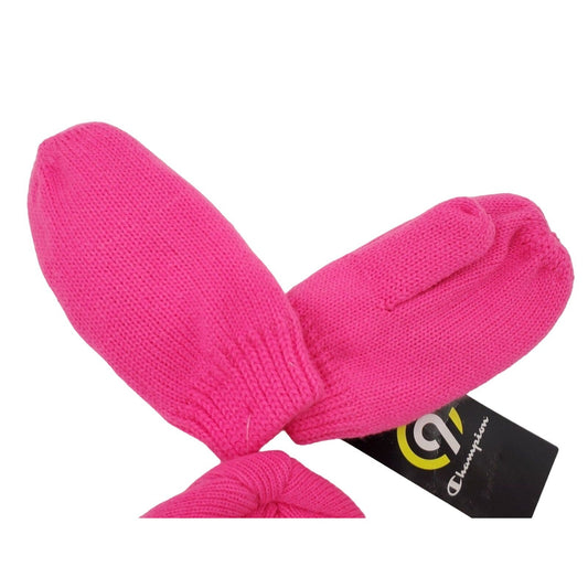 Champion Kids Matching Set Girls Beanie Mittens Knit Pink Outdoor Winter Snow