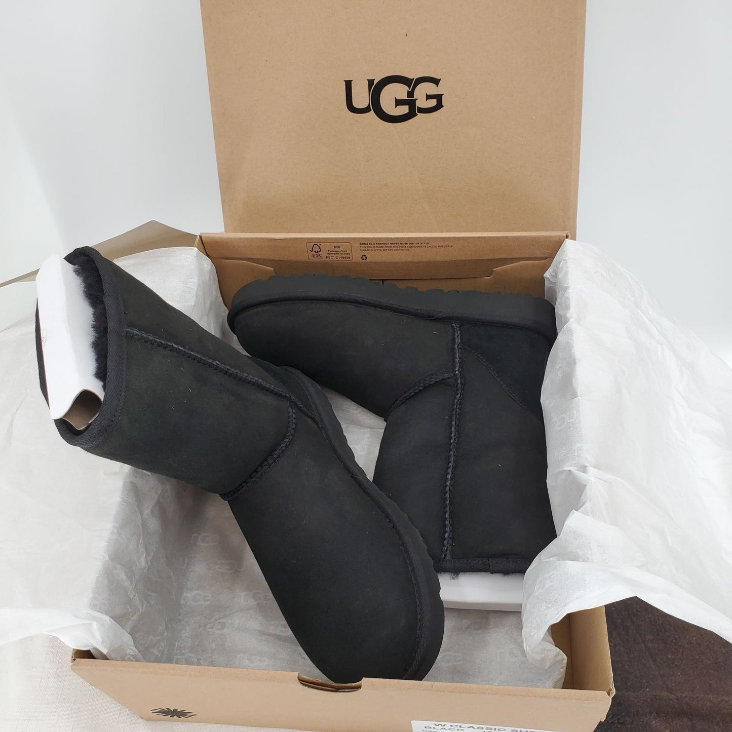 UGG Classic Short II Woman's Fur Boots Black Designer shoes