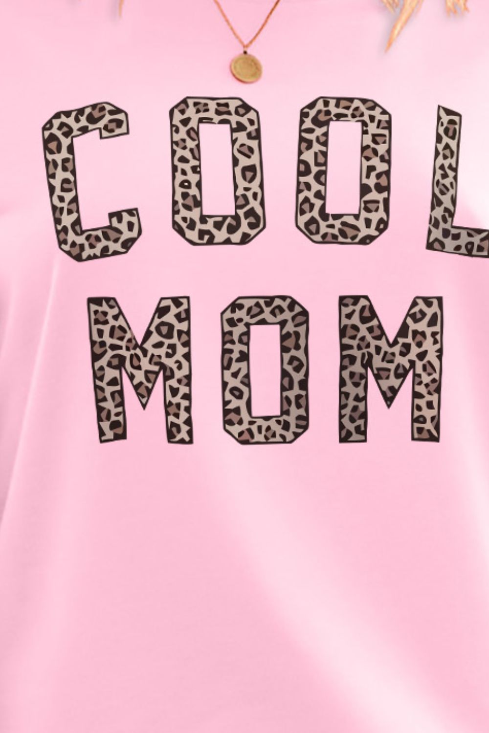 Leopard COOL MOM Graphic Top Pullover Long Sleeve Sweatshirt Pink (Plus Size Available)