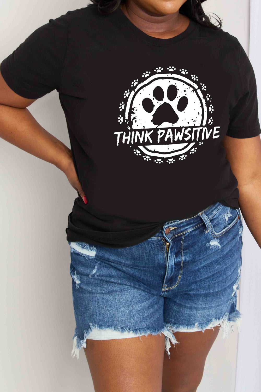 THINK PAWSITIVE Animal Paw Print Graphic 100% Cotton Short Sleeve Tee Shirt (Plus Size Avaialable)