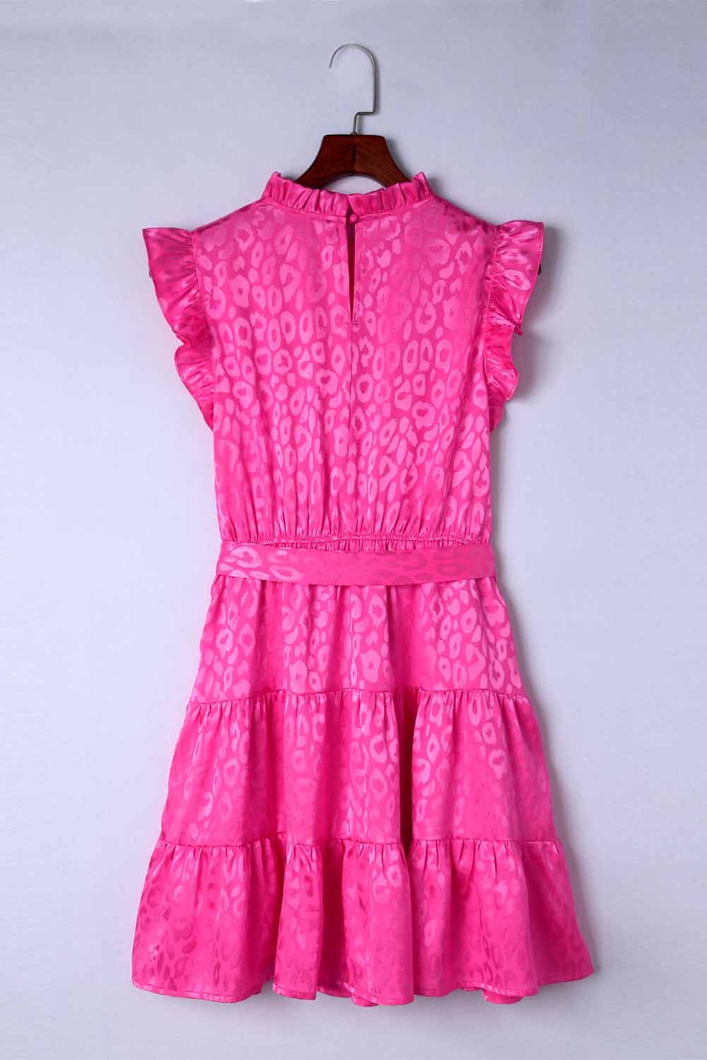 Hot Neon Pink Leopard Tie Belt Tiered Sleeveless Dress