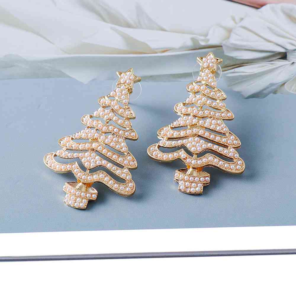 Christmas Tree Earrings Colorful Rhinestone or Faux Pearl Holiday Fashion Jewelry