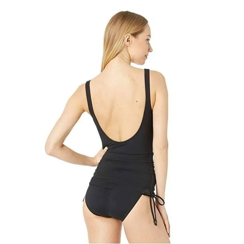 CARMEN MARC VALVO One-piece Side-Tie Tummy Control Mesh Swim Dress