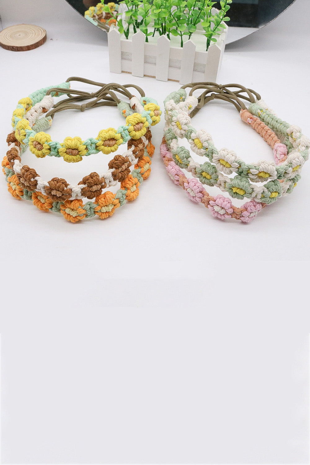 2-Pack Premium Colorful Daisy Macrame Boho Handmade Retro Headband