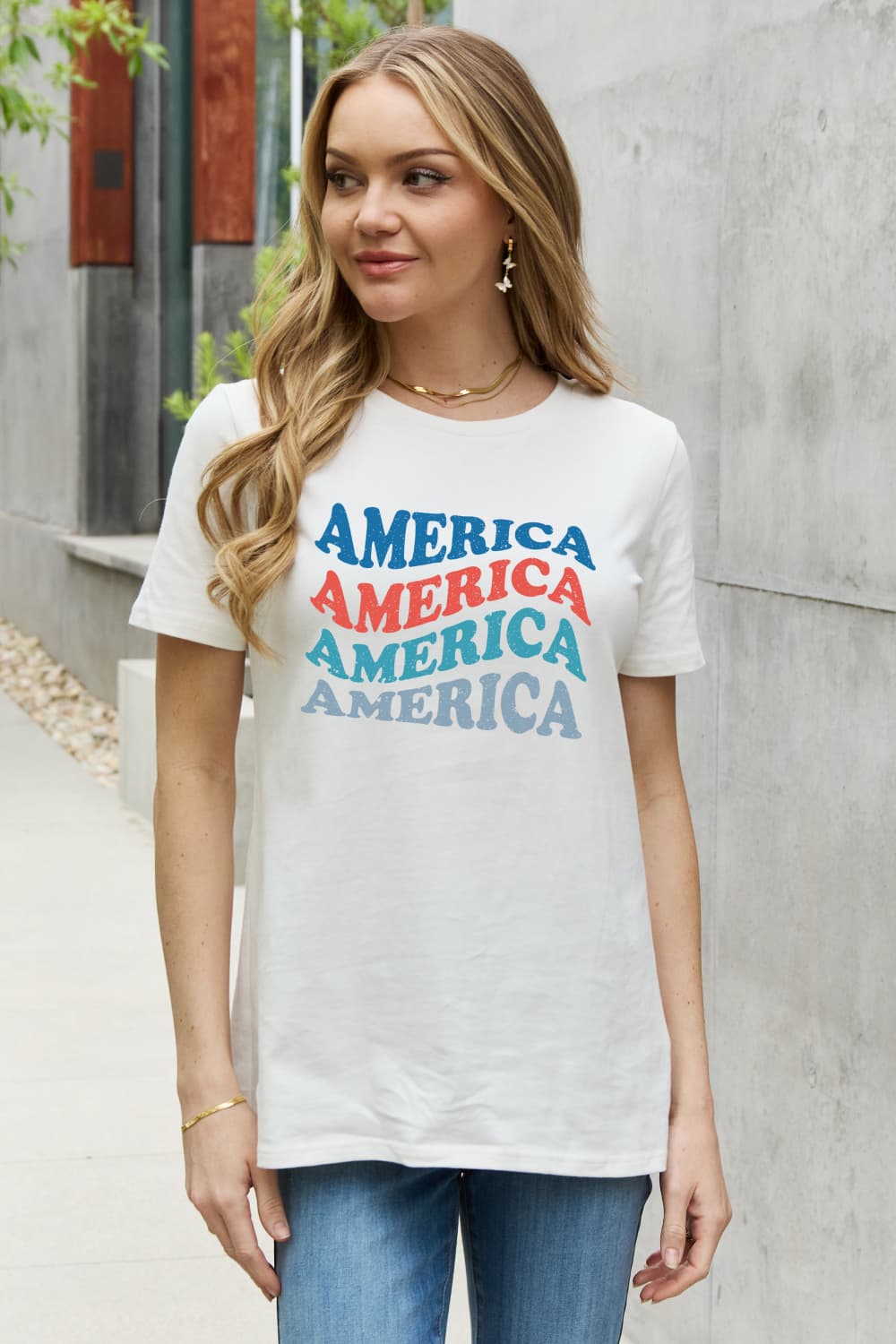 AMERICA Wave Graphic 100% Cotton Short-sleeve Tee Shirt