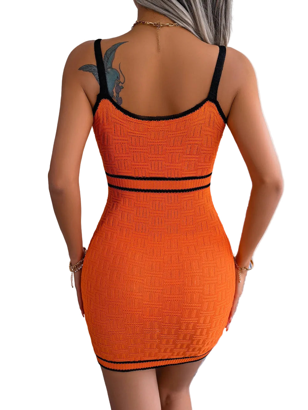 Cutout Geometric Textured Sweetheart Neck Contrast Trim Sweater Knit Mini Dress