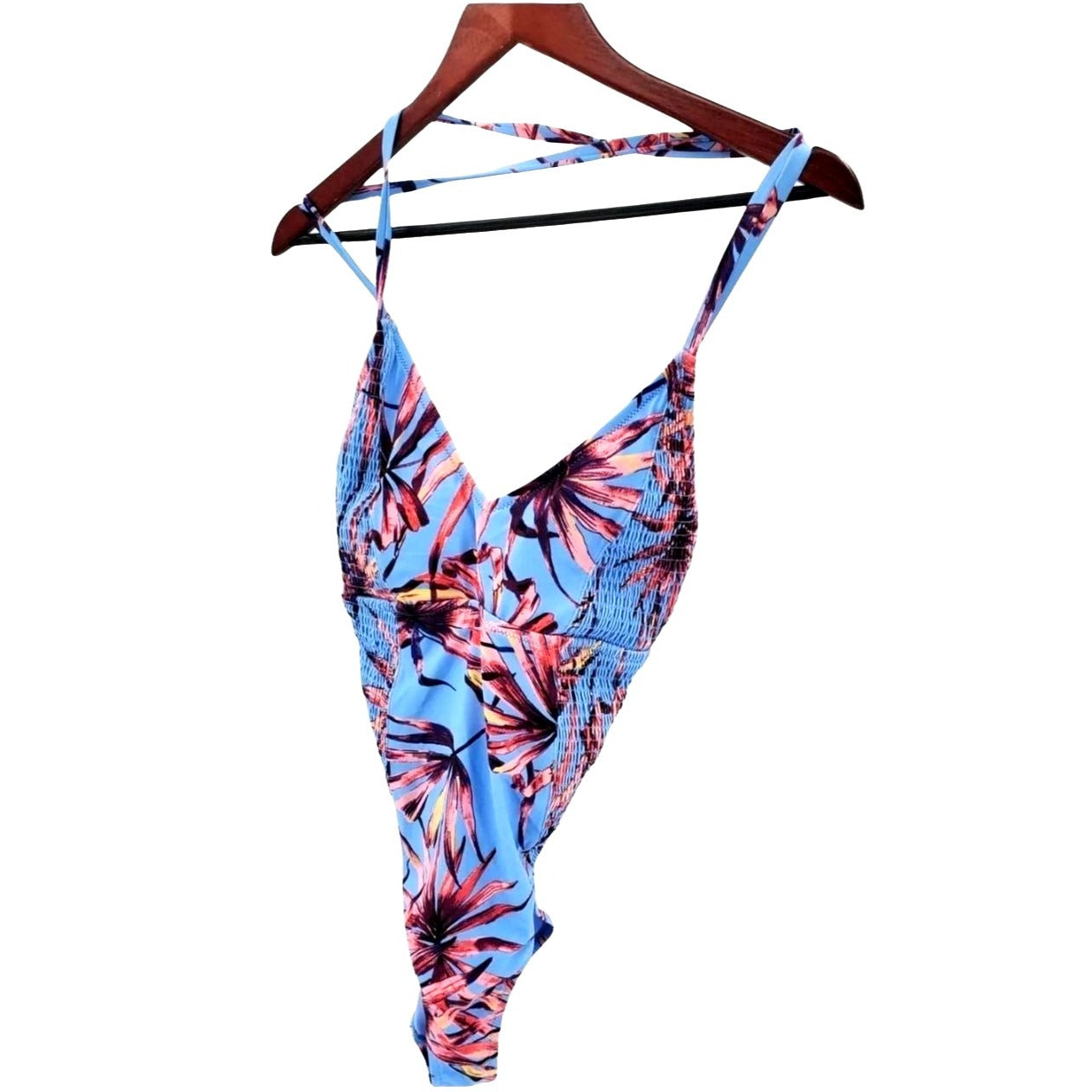 JESSICA SIMPSON One-piece Tropical V-Neck Swimwear Cross-back Swimsuit