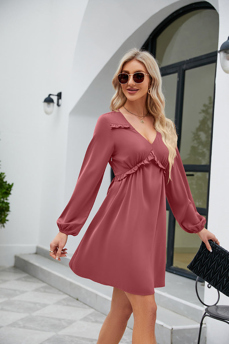 ALL RUFFLED UP V-Neck Frill Long Sleeve Mini Dress