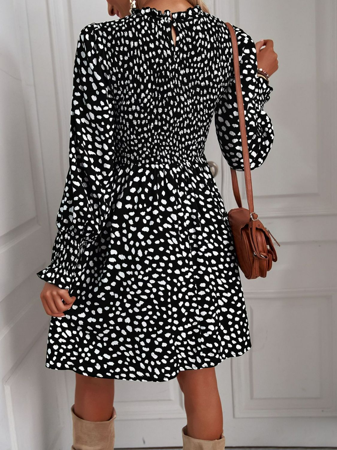 Fun Print Puff Long Sleeve Smocked Dress (4 Colors Available)