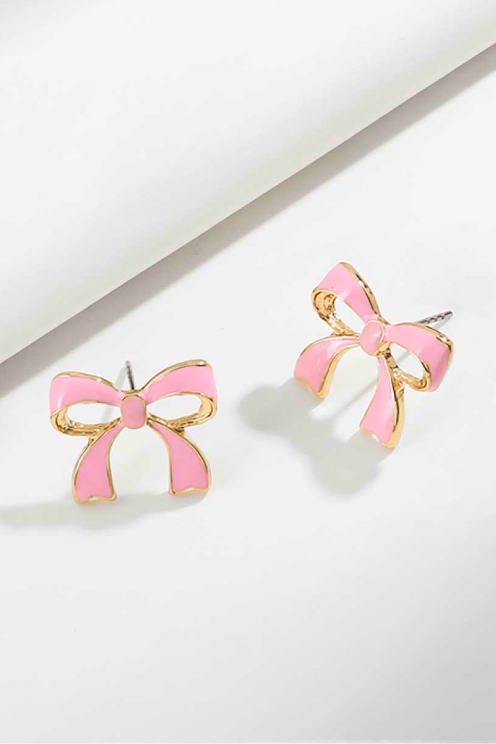 Bow-Shaped Pink/Gold Stud Earrings