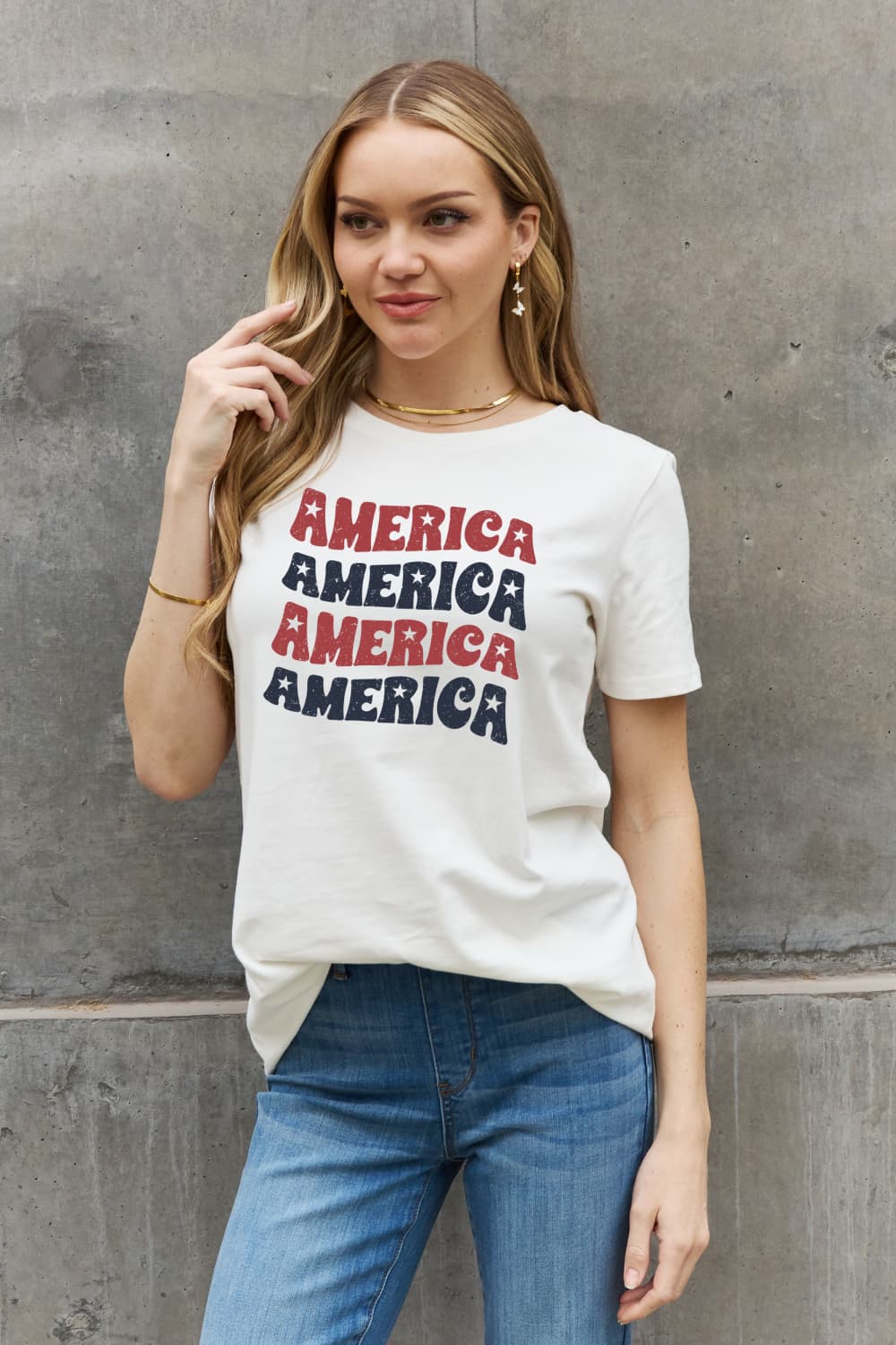 AMERICA Wave Graphic 100% Cotton Short-sleeve Patriotic USA Tee Shirt