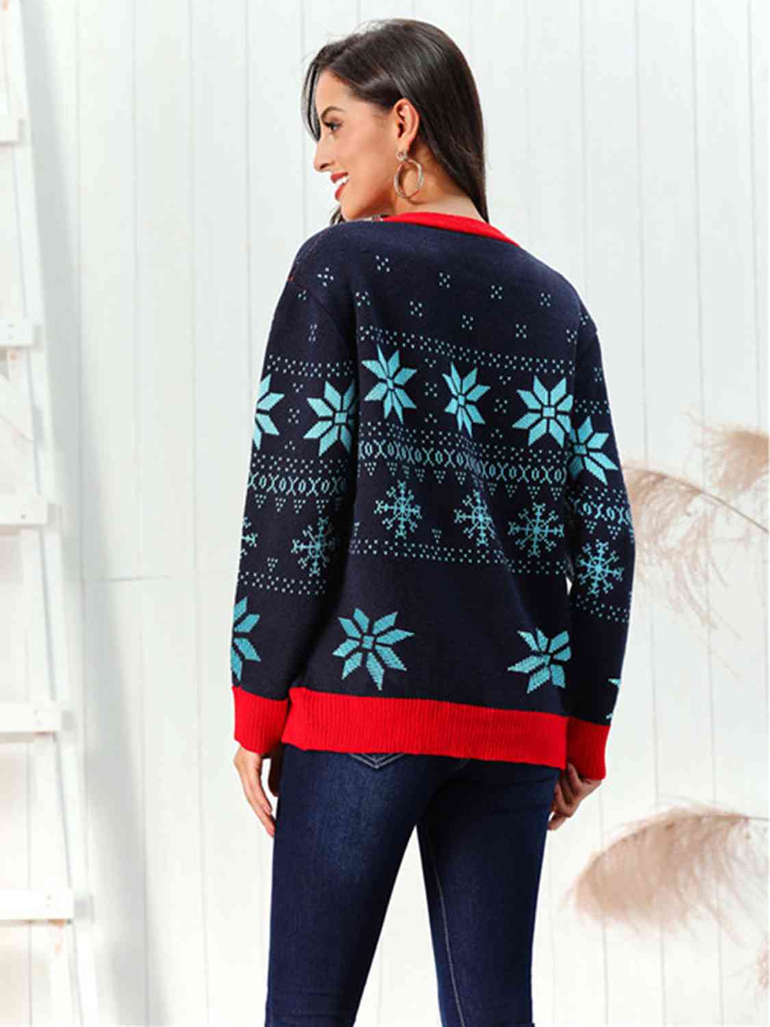 Snowflake Retro Knit Holiday Cardigan Button Front Thick Colorful Sweater Festive Winterwear