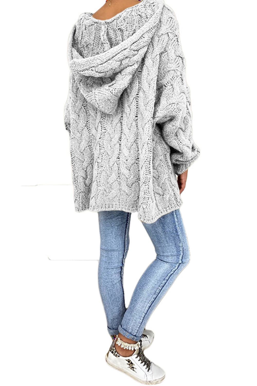 Chunky Cable-Knit Oversized Hoodie Long Sleeve Fall Winter Pullover Sweater