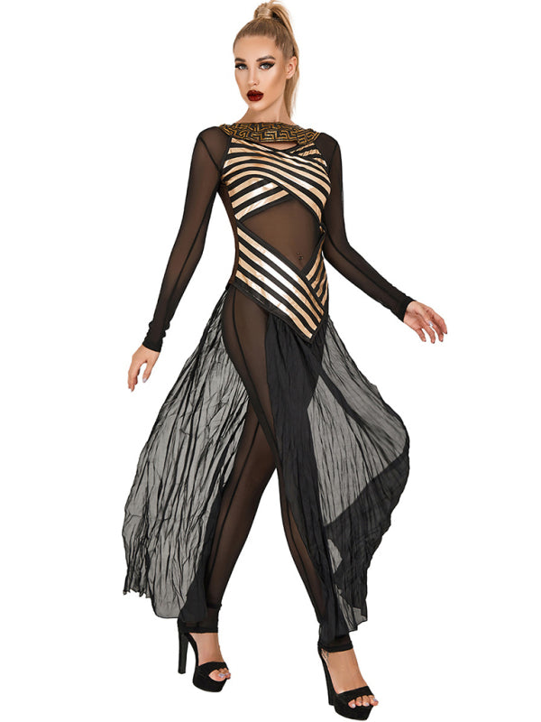 EGYPTIAN Goddess Queen Sexy Adult Halloween Costume Cosplay Sheer Pant Bodysuit