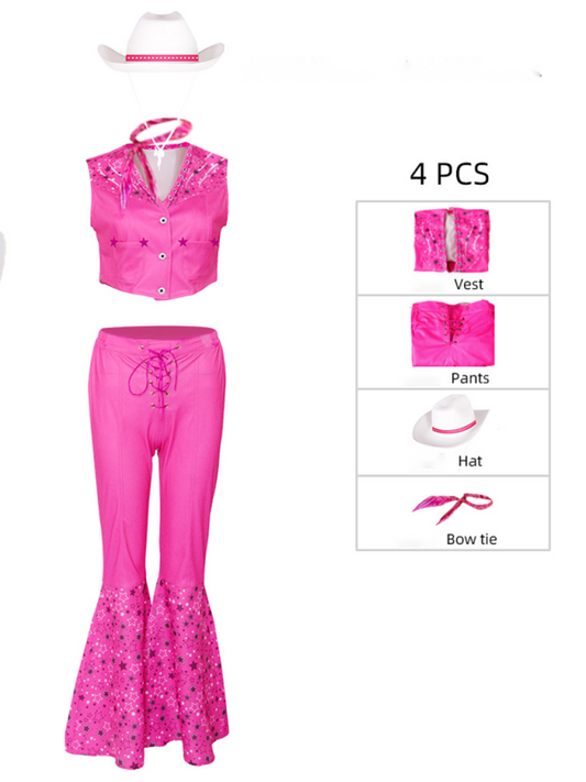 Pink Cowgirl Star-Covered Pants Cosplay Movie Inspired Halloween Costume