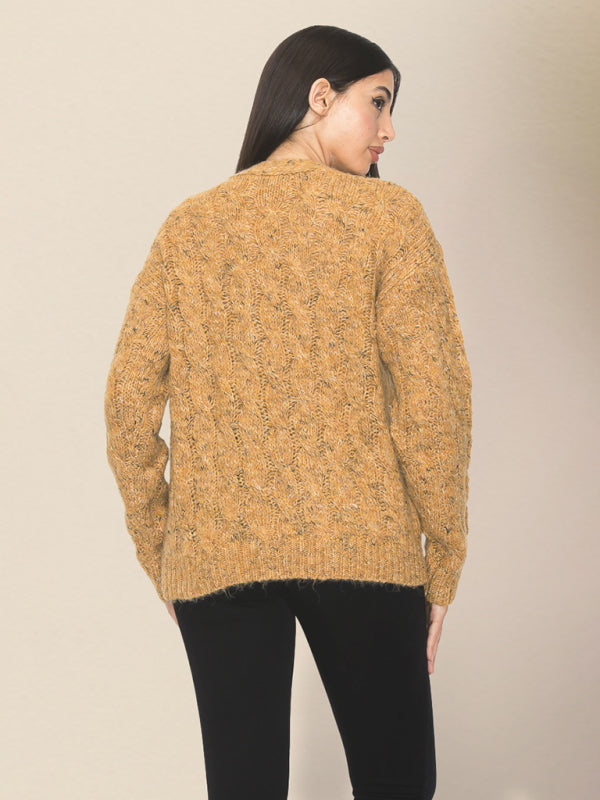 chunky cable knit fuzzy wool blend button front classic long sleeve ca