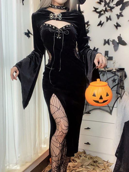 Vampire Spider Witch Demon Cosplay Sheer Side Dress Adult Halloween Costume